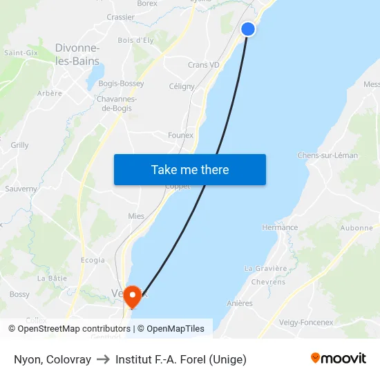 Nyon, Colovray to Institut F.-A. Forel (Unige) map
