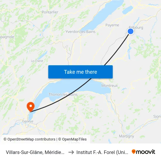 Villars-Sur-Glâne, Méridienne to Institut F.-A. Forel (Unige) map