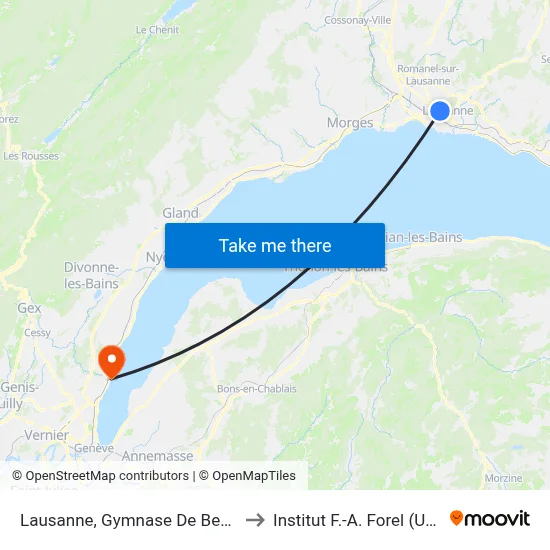 Lausanne, Gymnase De Beaulieu to Institut F.-A. Forel (Unige) map