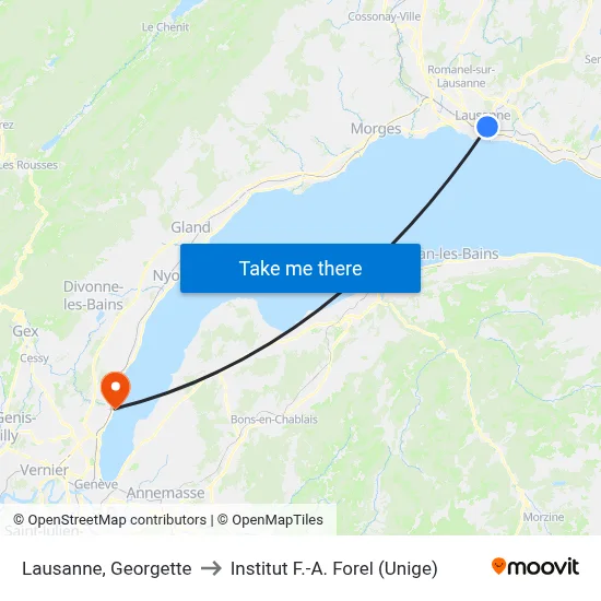 Lausanne, Georgette to Institut F.-A. Forel (Unige) map