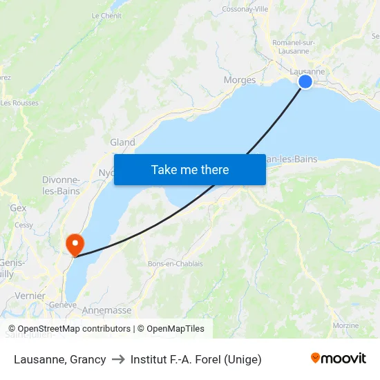 Lausanne, Grancy to Institut F.-A. Forel (Unige) map