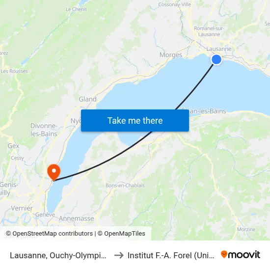 Lausanne, Ouchy-Olympique to Institut F.-A. Forel (Unige) map