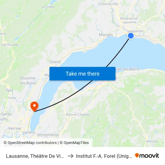 Lausanne, Théâtre De Vidy to Institut F.-A. Forel (Unige) map