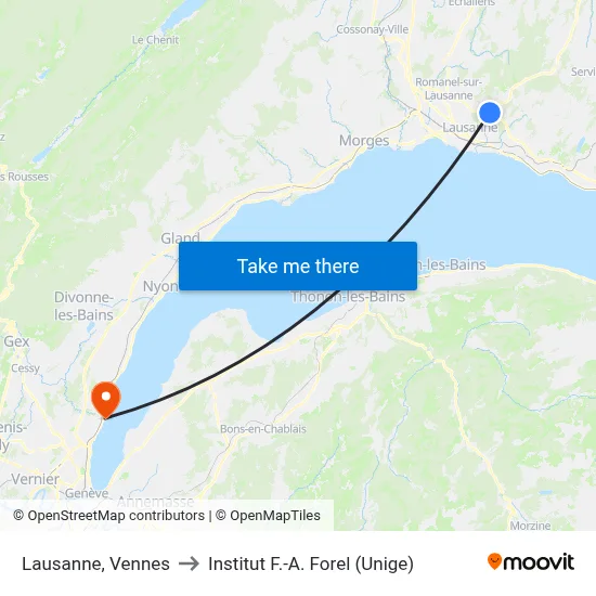 Lausanne, Vennes to Institut F.-A. Forel (Unige) map
