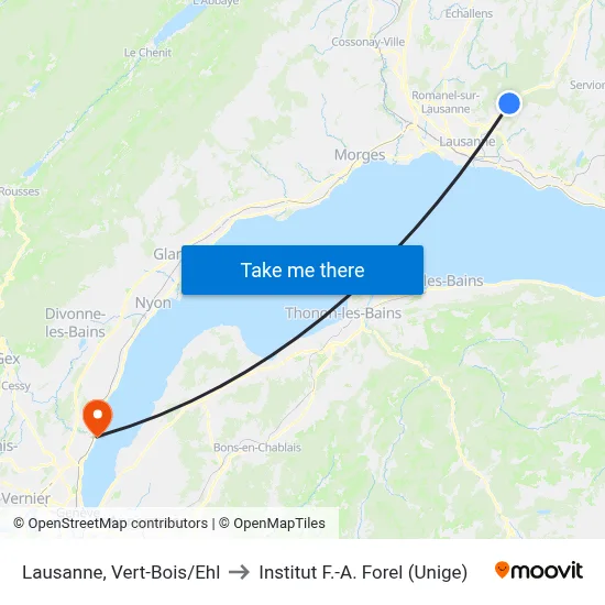 Lausanne, Vert-Bois/Ehl to Institut F.-A. Forel (Unige) map
