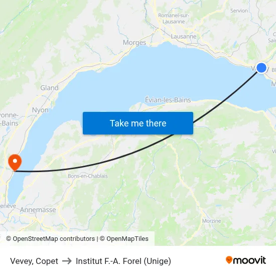 Vevey, Copet to Institut F.-A. Forel (Unige) map