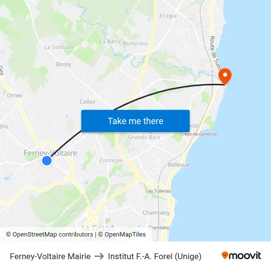 Ferney-Voltaire Mairie to Institut F.-A. Forel (Unige) map