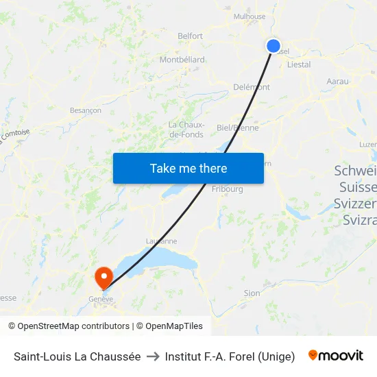 Saint-Louis La Chaussée to Institut F.-A. Forel (Unige) map