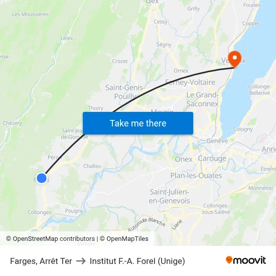 Farges, Arrêt Ter to Institut F.-A. Forel (Unige) map