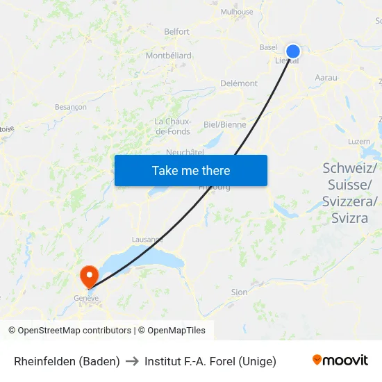 Rheinfelden (Baden) to Institut F.-A. Forel (Unige) map