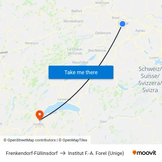 Frenkendorf-Füllinsdorf to Institut F.-A. Forel (Unige) map