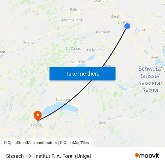 Sissach to Institut F.-A. Forel (Unige) map