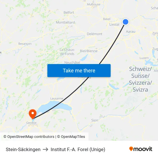 Stein-Säckingen to Institut F.-A. Forel (Unige) map