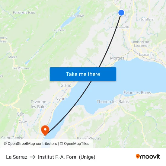 La Sarraz to Institut F.-A. Forel (Unige) map