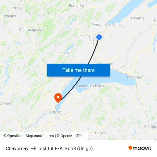 Chavornay to Institut F.-A. Forel (Unige) map