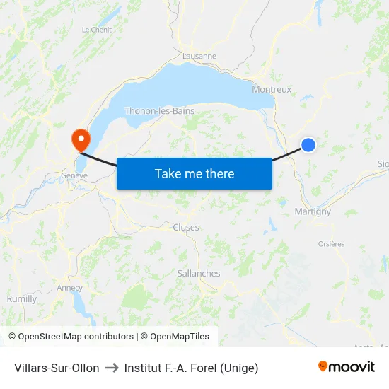 Villars-Sur-Ollon to Institut F.-A. Forel (Unige) map