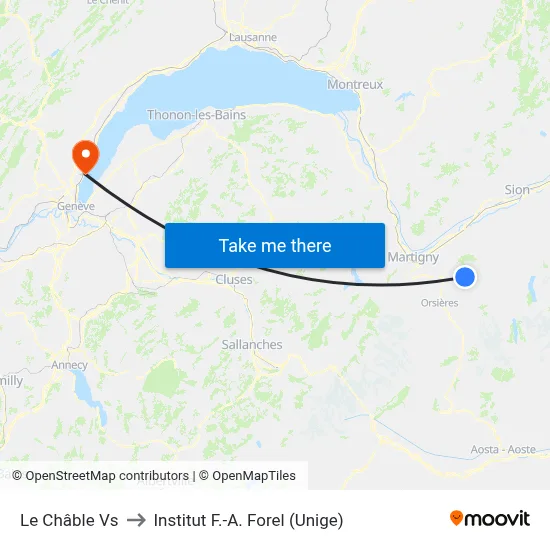 Le Châble Vs to Institut F.-A. Forel (Unige) map