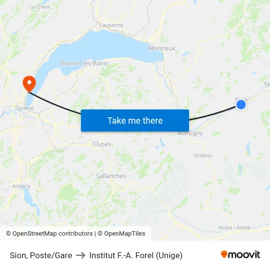 Sion, Poste/Gare to Institut F.-A. Forel (Unige) map