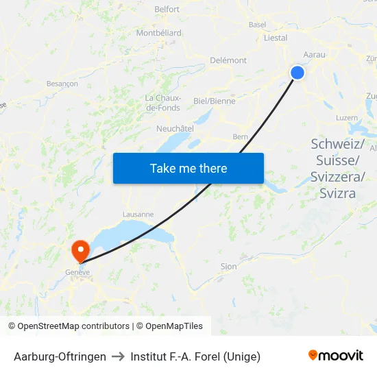 Aarburg-Oftringen to Institut F.-A. Forel (Unige) map