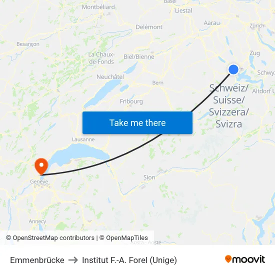 Emmenbrücke to Institut F.-A. Forel (Unige) map