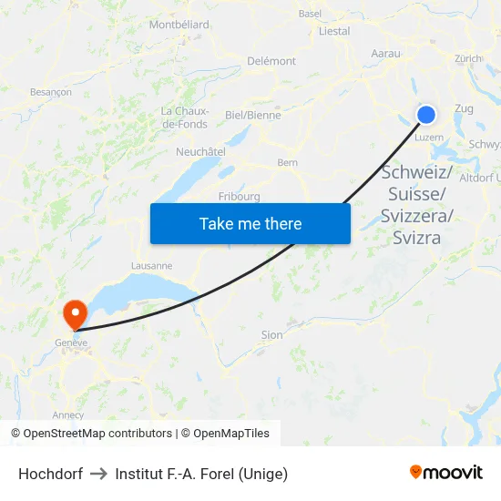Hochdorf to Institut F.-A. Forel (Unige) map
