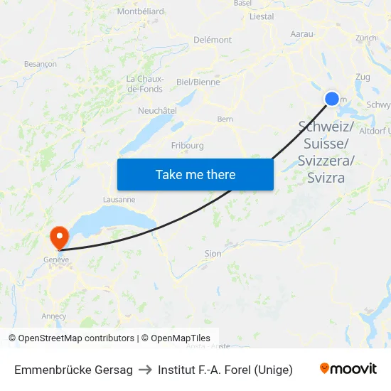 Emmenbrücke Gersag to Institut F.-A. Forel (Unige) map