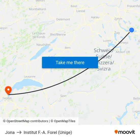 Jona to Institut F.-A. Forel (Unige) map