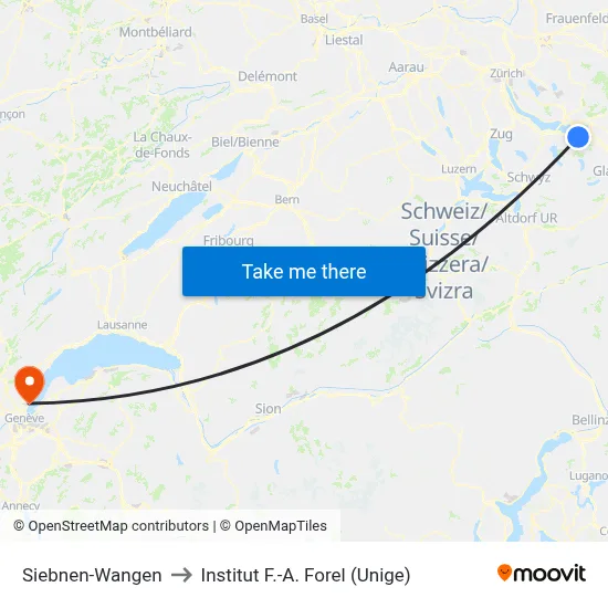 Siebnen-Wangen to Institut F.-A. Forel (Unige) map