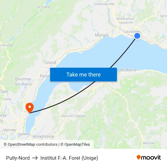 Pully-Nord to Institut F.-A. Forel (Unige) map