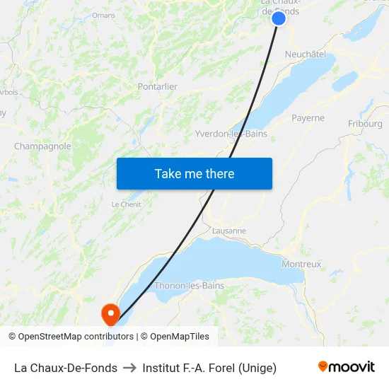 La Chaux-De-Fonds to Institut F.-A. Forel (Unige) map