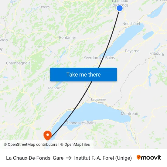 La Chaux-De-Fonds, Gare to Institut F.-A. Forel (Unige) map