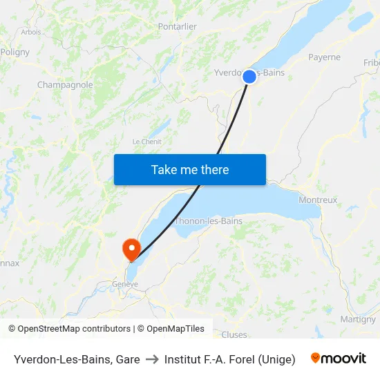 Yverdon-Les-Bains, Gare to Institut F.-A. Forel (Unige) map