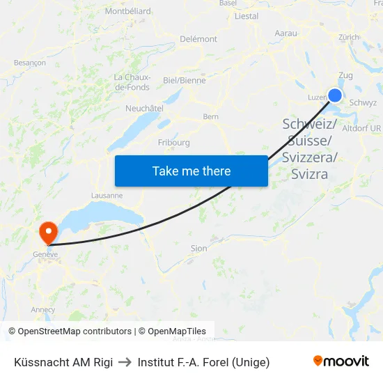Küssnacht AM Rigi to Institut F.-A. Forel (Unige) map