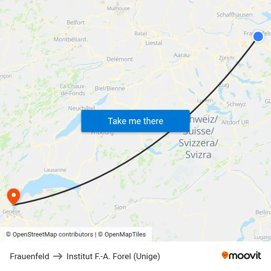 Frauenfeld to Institut F.-A. Forel (Unige) map