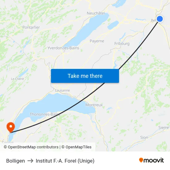 Bolligen to Institut F.-A. Forel (Unige) map