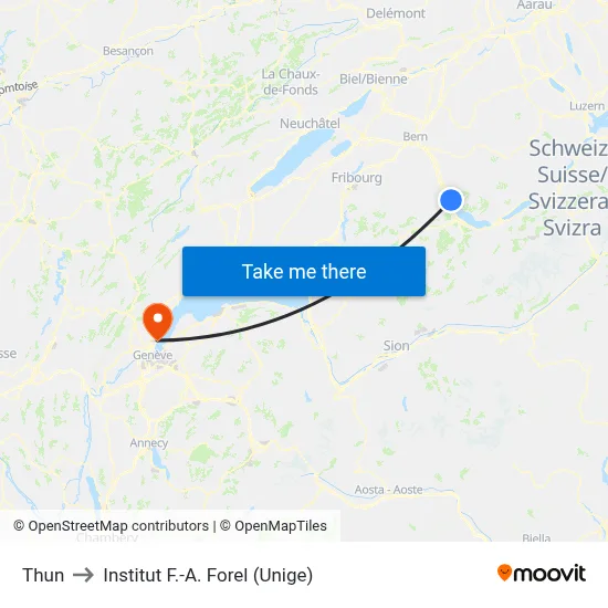 Thun to Institut F.-A. Forel (Unige) map