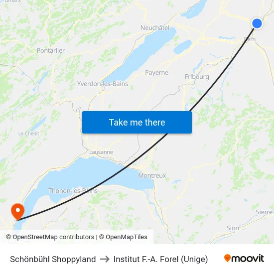 Schönbühl Shoppyland to Institut F.-A. Forel (Unige) map