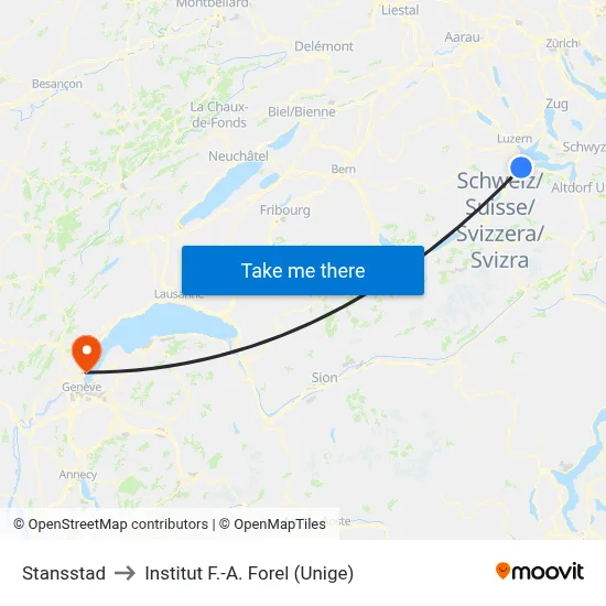 Stansstad to Institut F.-A. Forel (Unige) map