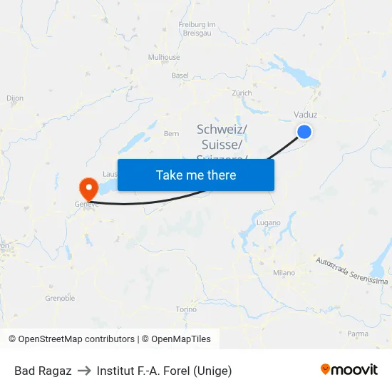 Bad Ragaz to Institut F.-A. Forel (Unige) map