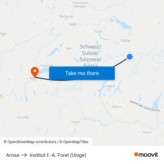 Arosa to Institut F.-A. Forel (Unige) map