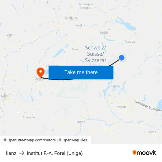 Ilanz to Institut F.-A. Forel (Unige) map