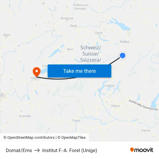 Domat/Ems to Institut F.-A. Forel (Unige) map