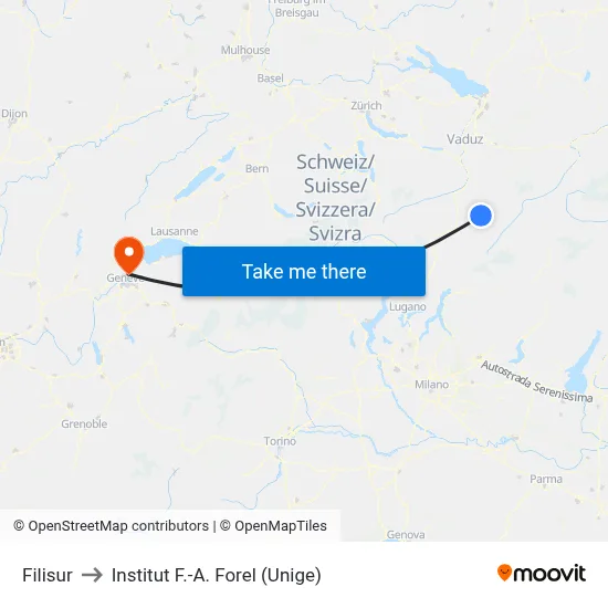 Filisur to Institut F.-A. Forel (Unige) map
