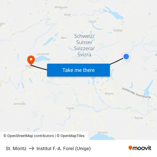 St. Moritz to Institut F.-A. Forel (Unige) map