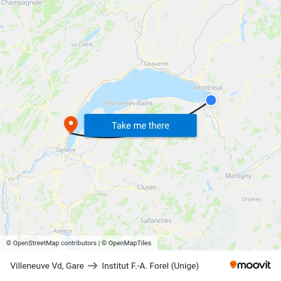 Villeneuve Vd, Gare to Institut F.-A. Forel (Unige) map