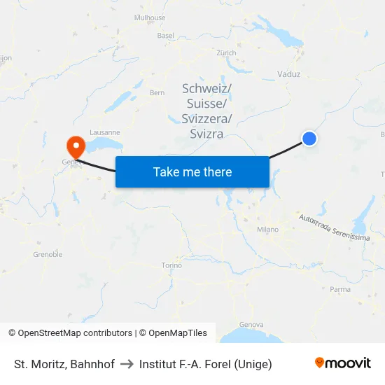 St. Moritz, Bahnhof to Institut F.-A. Forel (Unige) map