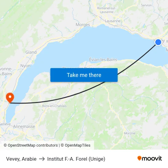 Vevey, Arabie to Institut F.-A. Forel (Unige) map