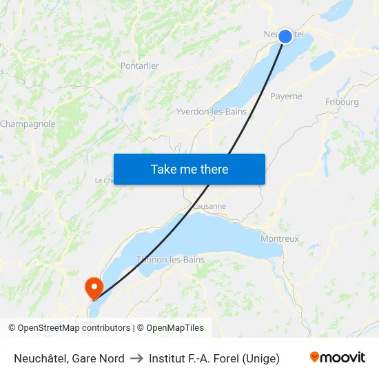Neuchâtel, Gare Nord to Institut F.-A. Forel (Unige) map