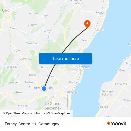 Ferney, Centre to Commugny map