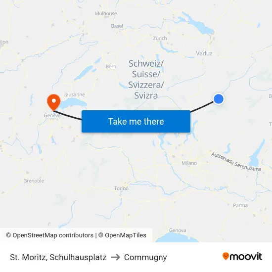 St. Moritz, Schulhausplatz to Commugny map